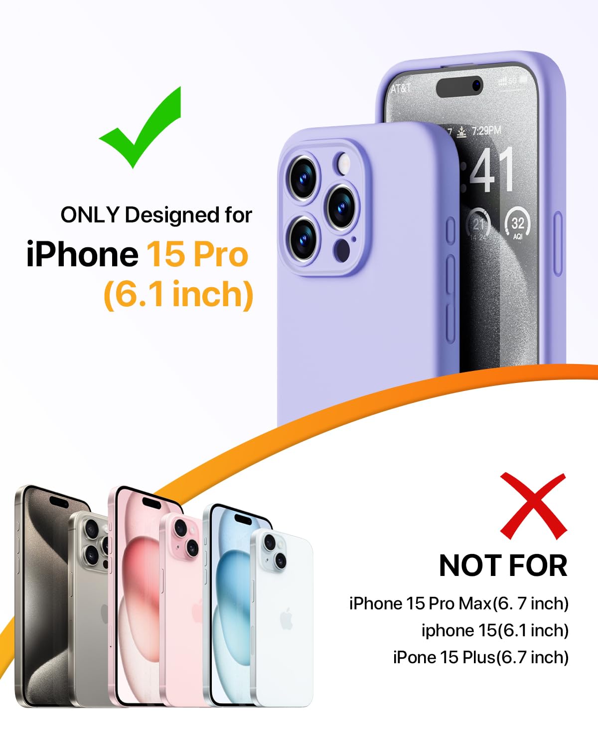 GOODVISH 3 in 1 Silicone Cover per iPhone 15 Pro 6.1" (2023), Custodia con 2 Pellicola Protettiva, Case per Cellulare Ultra Sottile Antiurto Resistente [Protezione Fotocamera], Viola