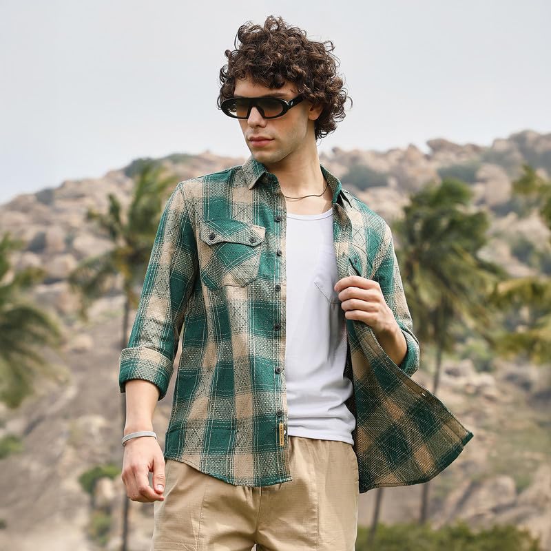 Image of CAHOOT Men's Shirt for Casual Wear | Spread Collar | Long Cuffed Sleeves | Button Closure | Shirt Crafted with Comfort Fit for Everyday Wear