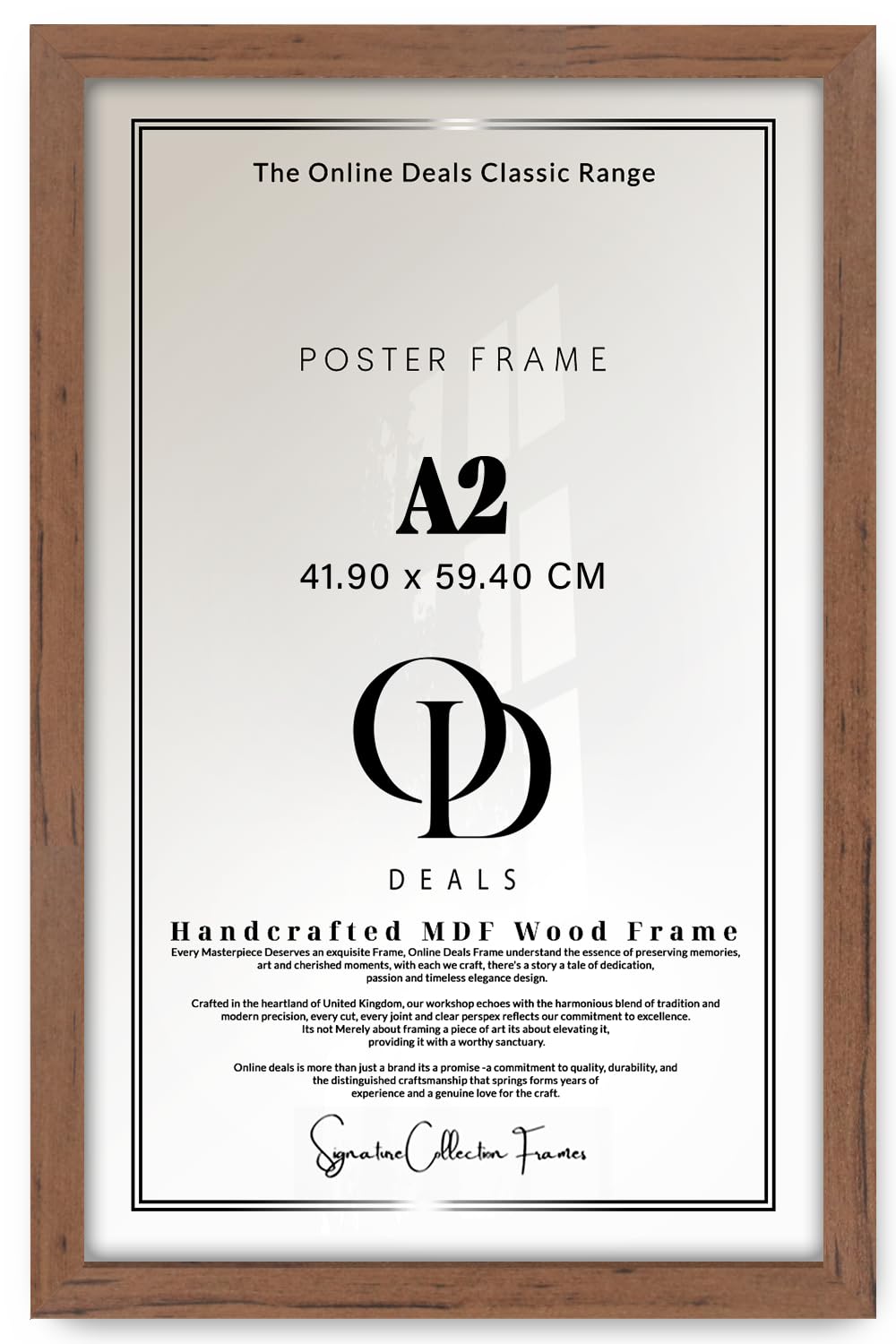 OD Deals A2 59.4 x 42 cm MDF Photo Frame | Elegant Flat 15x30mm Engineered Wood Finish with Perspex | Wall Mounted Frame for Posters, Photos & Home Décor- (Walnut)