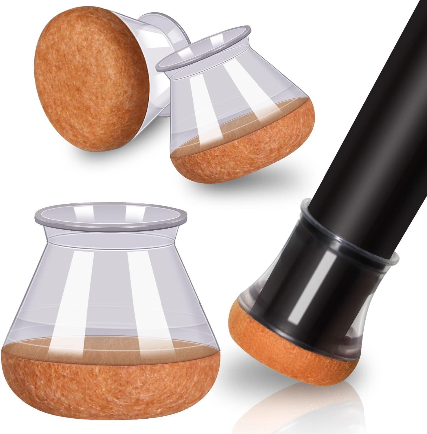 TCCO Chair Leg Floor Protectors, Transparent Chair Feet Cover,Furniture Sliders Felt Bottom Silicone Chair Leg Caps for Protecting Hardwood/Tile/Laminate Floors from Scratches and Noise(4-Large-Clear)