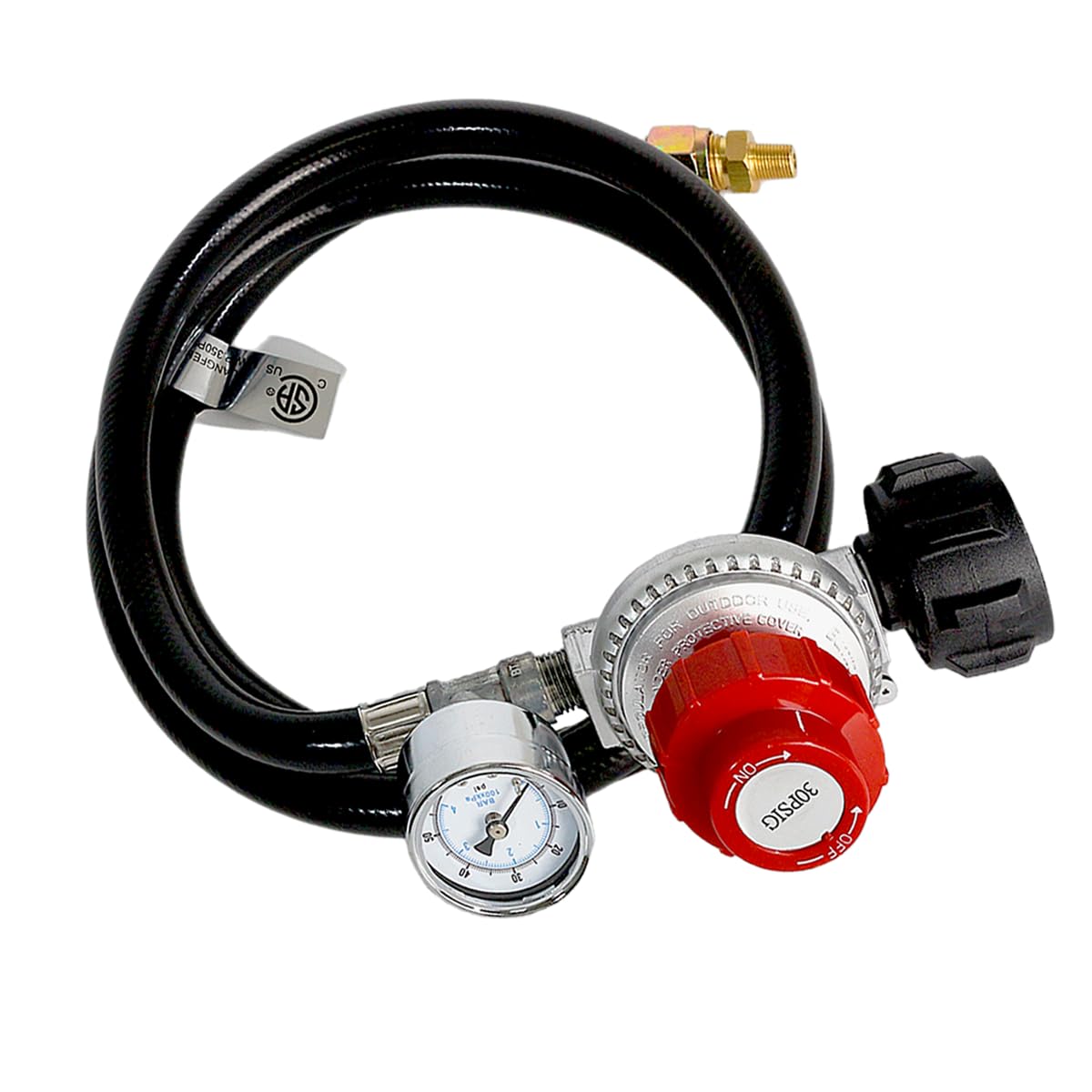Regolatore di propano ad alta pressione da 1,5 m con manometro, uscita regolabile da 0 a 30 psi, tubo in PVC resistente, per friggitrici, bruciatori, affumicatori e cucina all'aperto