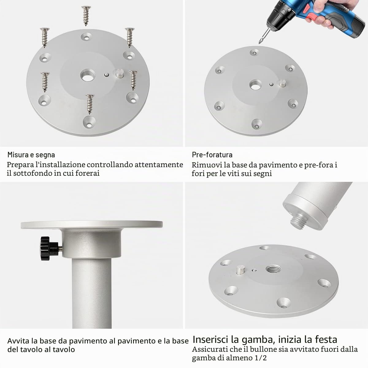 Flylin Gambe da tavolo regolabile, supporto girevole a 360°, 450-700 mm, telescopica, smontabile, per camper, yacht, campeggio, barche