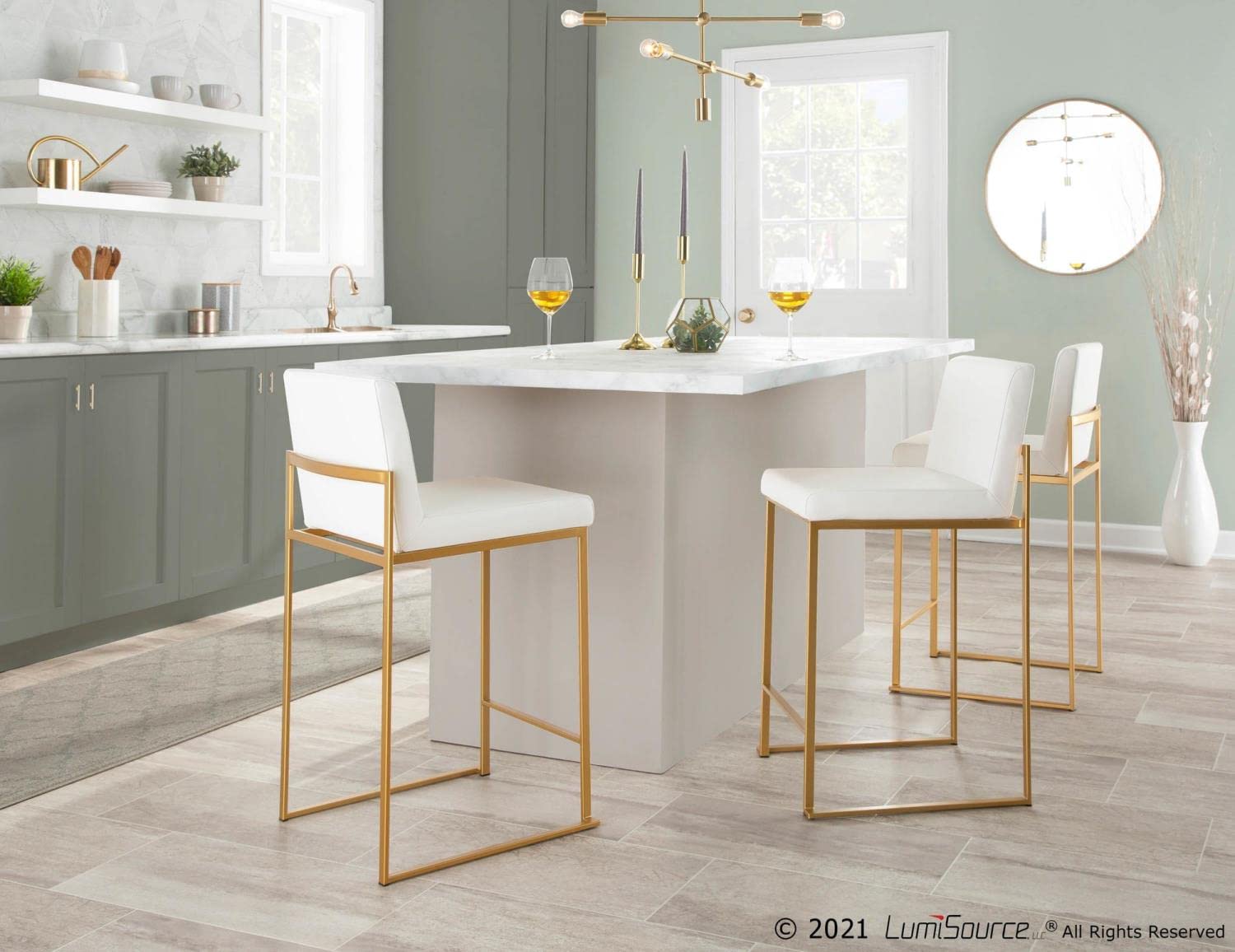 LumiSource Fuji High Back Counter Stools for Kitchen Counter in Gold Metal, Counter Height Chairs, Bar Stools Set of 2, Counter Height Chairs, Bar Stools for Kitchen Island