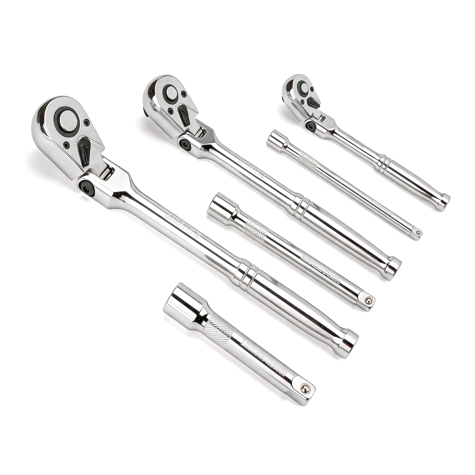 WRANIX 3/8" 1/4" 1/2" Drive Flex Head 90-Tooth Ratchet Wrench Set | Socket Wrench with 18…