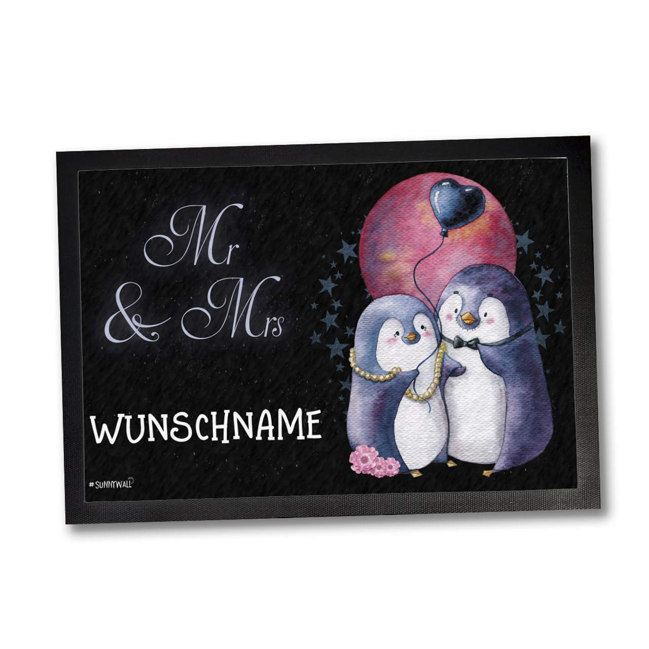 Fußmatte Türmatte Pinguin Herz Mr Mrs Fußabtreter Eingang Haustür waschbar