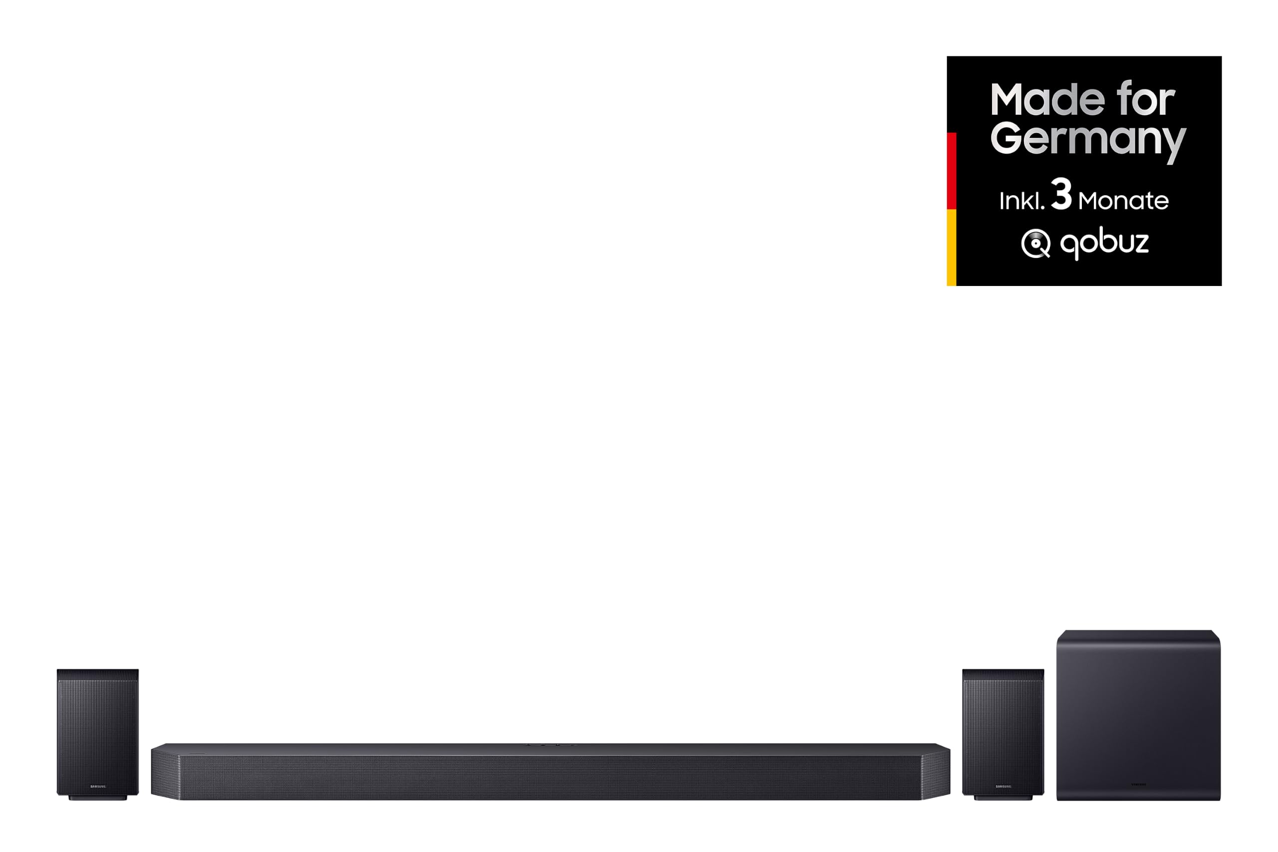 Samsung HW-Q995GH Q-Series 11.1.4-Kanal Surround-Soundbar für Fernseher, Kabelloser 8"-Dual-Subwoofer, 4.0.2-Kanal-Rücklautsprecher, Kabellos Dolby Atmos & DTS:X, SpaceFit Sound Pro, Q-Symphony, Alexa