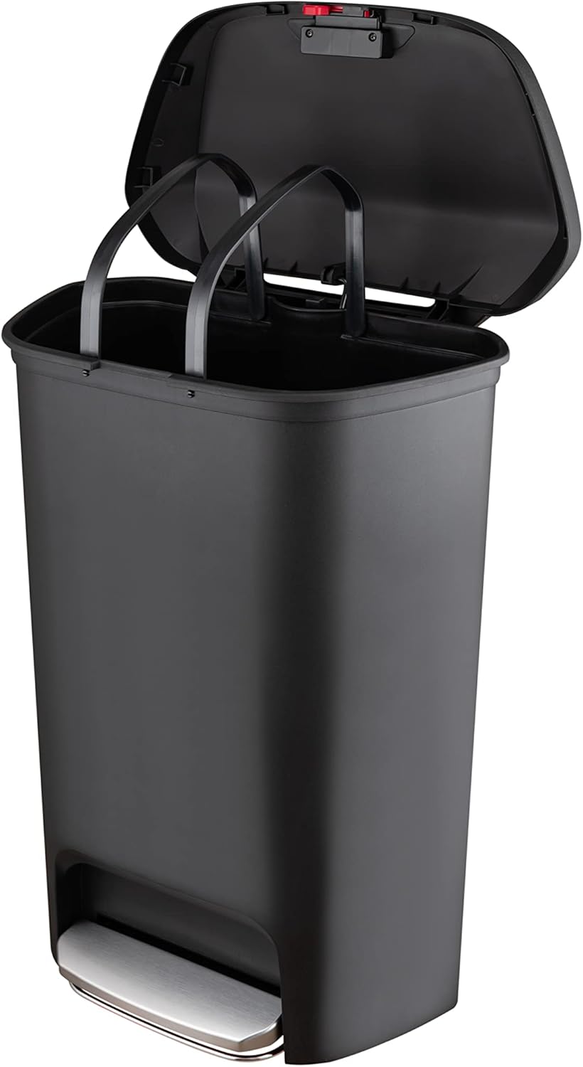 Step N' Sort Tall 50L/13 GAL Plastic Trash Can with Steel Pedal, Black