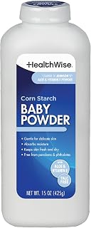 HealthWise Talc-Free Corn Starch Baby Powder with Aloe & Vitamin E - Paraben Free, Absorbs Moisture, 15oz