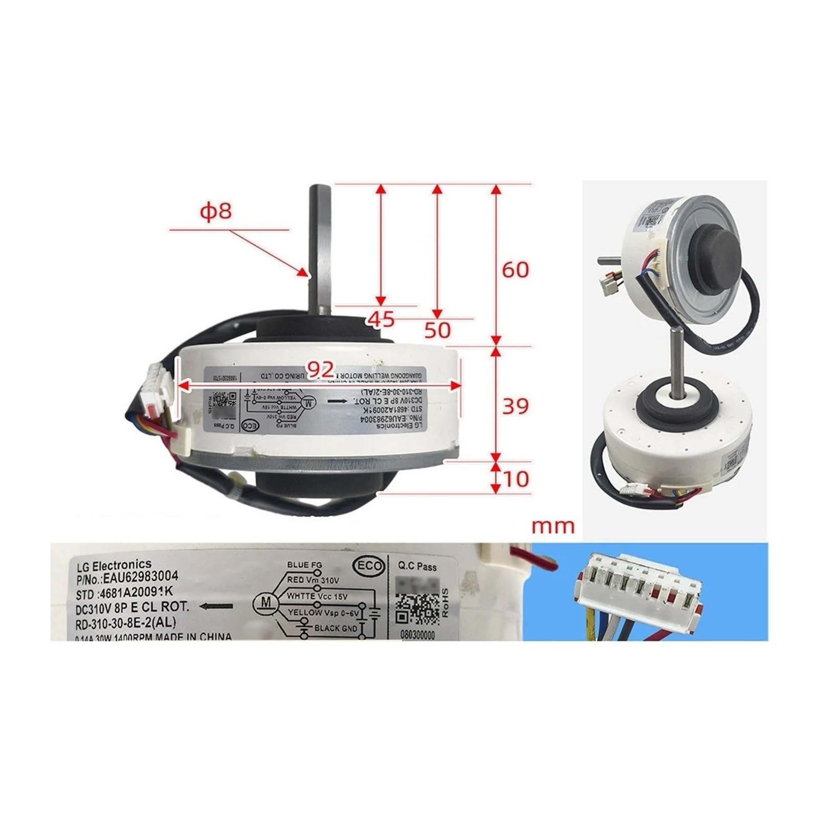 4681A20091K RD-310-30-8E-2 EAU62983004 Adatto, Compatibile Con LG, Ventola Del Motore CC Del Condizionatore D'aria Dell'inverter SIC-37CVJ-F130-3 EAU62983013 Sostituzione