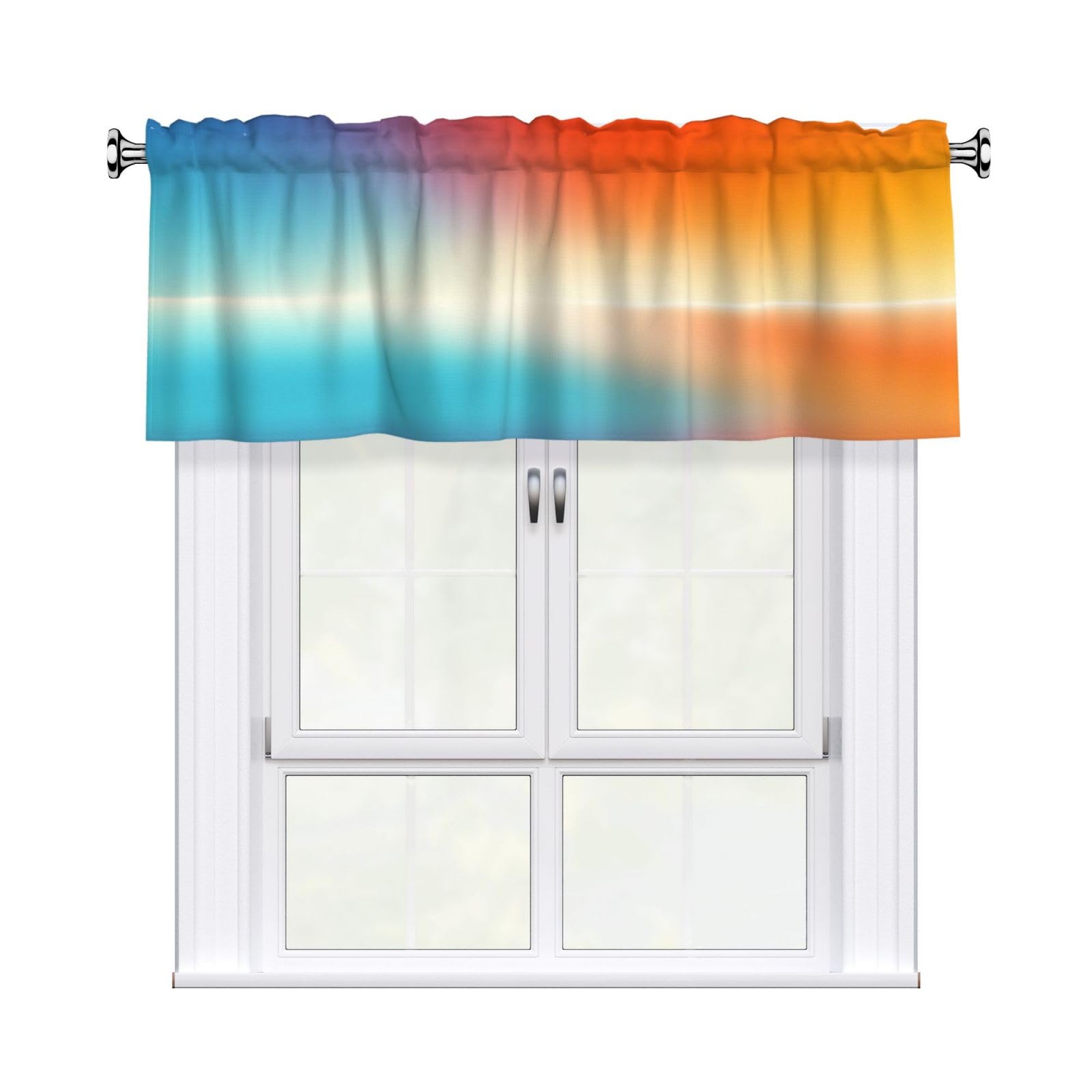 Woshuwo Solid Gradient Blue Orange To White Valances For Windows Rod Pocket Window Treatment Short Curtains For Kitchen Living Room Bedroom Decor 54x18in
