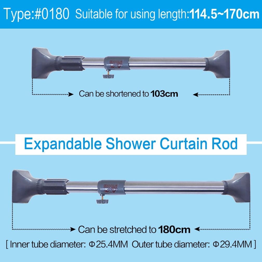 Hershii Tension Shower Curtain Rod Adjustable Straight Rail Clothes Hanger Heavy Duty Square Head Garment Drying Rack 29.4mm Diameter