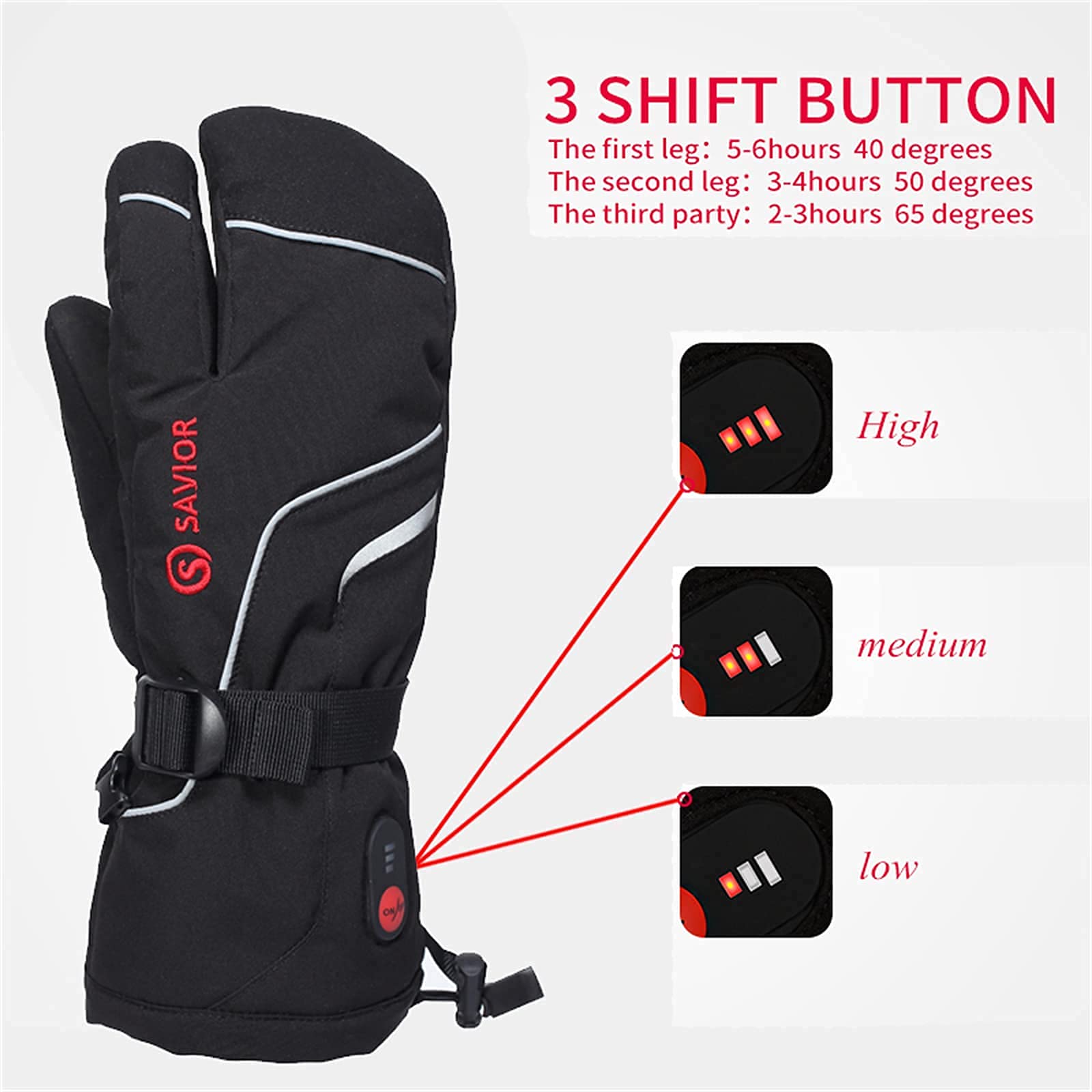 Calentador de Invierno Guantes de 3 Dedos 3 Niveles de Calentamiento Pantalla táctil Calentador a batería Guantes térmicos para Montar en Bicicleta de Carreras Esquí