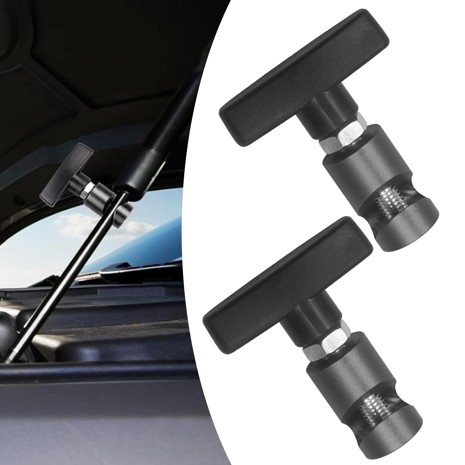 Pack-2 Car Engine Hood Lift Rod Anti-Slip Retainer, Snap-Type Lift Rod Anti-Pinch Safety Device, Trunk Air Pressure Rod Strut Shock Absorption Fixing Tool, Universal for Cars SUVs (Black)