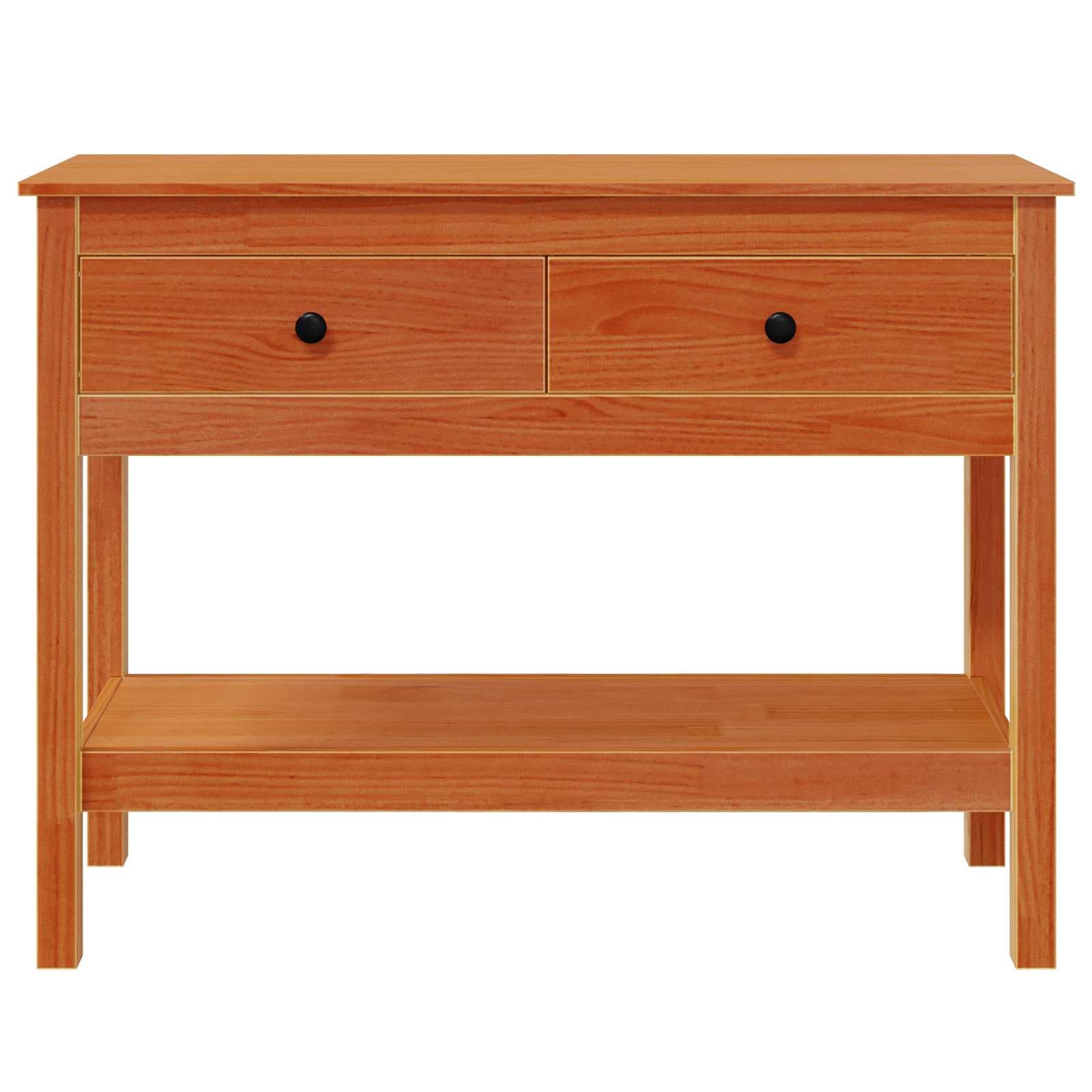 Mesa consola marrón cera madera de pino maciza, 100 x 35 x 75 cm, con espacio de almacenamiento, cajón, estantería para salón, dormitorio, pasillo, mesa auxiliar versátil