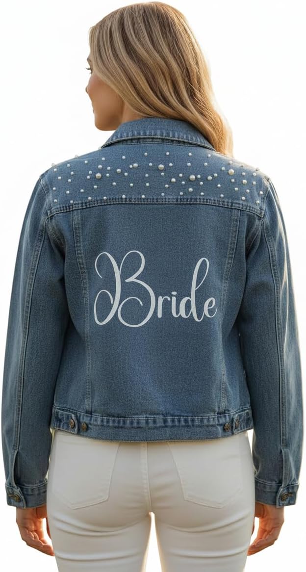 Embroidered Bridal Pearl Denim Jacket - Premium Embroidery - For Brides, Wedding, Bachelorette Party Gift