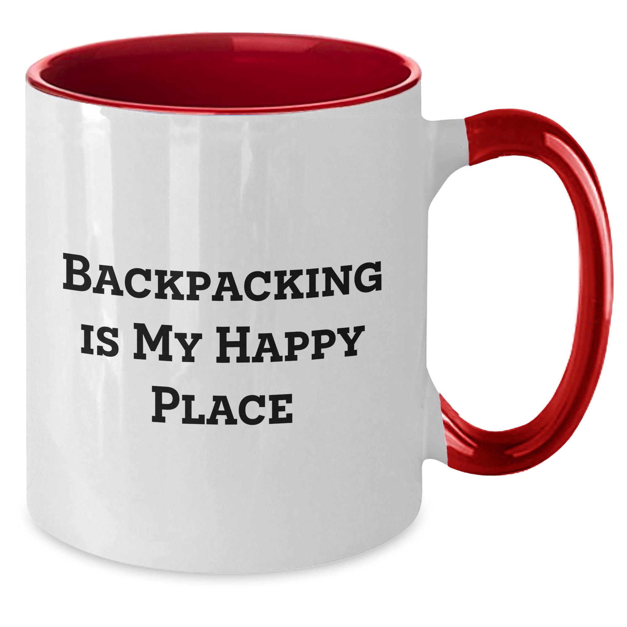 Funny Backpacking Gifts for Men from Backpackers, Two Tone Coffee Mug with Quote 'Backpacking Is My Happy Place'