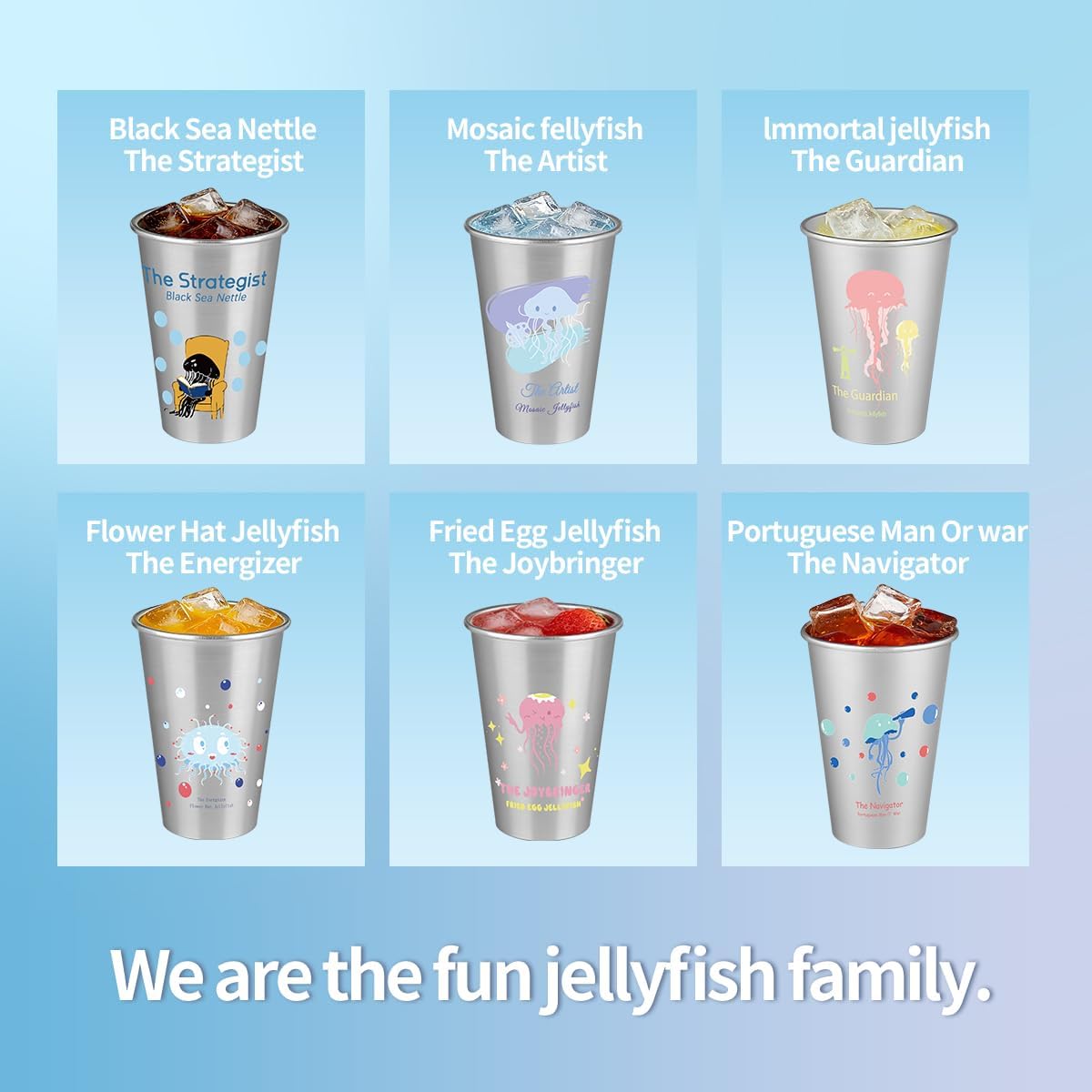 Color Changing Mug Set with Jellyfish Design - 6 Aluminum Thermal Cups for Kids, Cold-Activated Magic Cups for Cold Drinks, Funny Heat Sensitive Gift Set for Family & Home