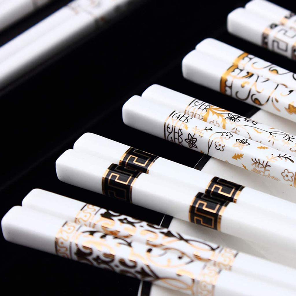 Baguettes, baguettes chinoises 5 Pair Porcelain Chopsticks Gift Set Japanese Sushi Reusable Chopsticks Luxury Premium Chinese Chopsticks Bone China Non-Slip Dishwasher Safe Chopsticks B,E(B)