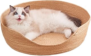 Oncpcare Hand-Woven Straw Cat Bed for Indoor Cats, 12” Pet Scratching Sleeping Bed Round Lounge Bed Pet Scratching Sleeping Bed Round Lounge Bed for Kittens Small Animals