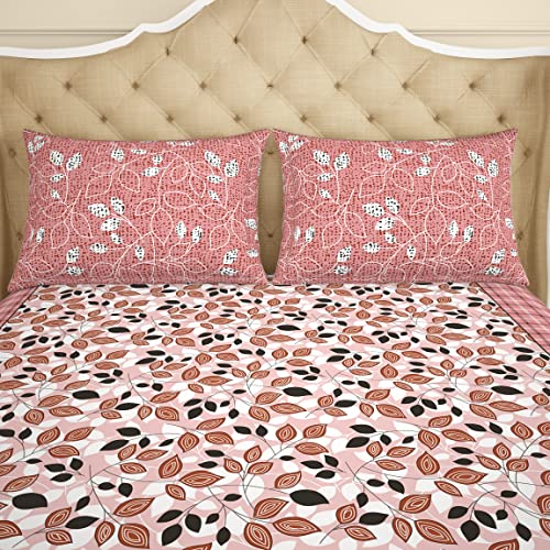 Image of Spaces 100% Cotton Double Bedsheet Soft Feel Skin Safe Breathable 144 Tc Pink Bedsheet for Double Bed