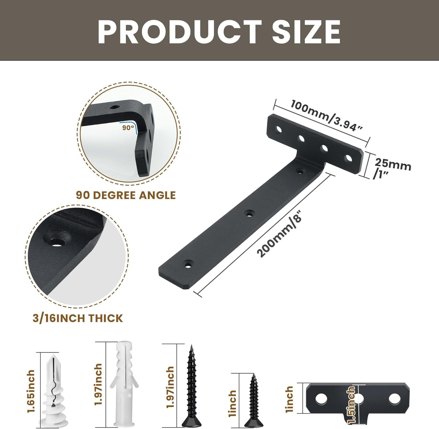 Alise Shelf Brackets 8 Inch,Heavy Duty Floating Shelf Bracket Mounting Brackets,Hidden L Brackets for Shelves,Metal Decorative Shelf Brackets Wall Shelf Supports Brackets DIY,Black,Pack of 4