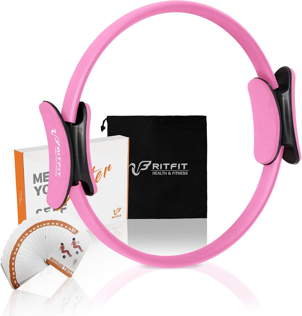 RitFit Pilates Ring Círculo de fitness mágico de 14 pulgadas para tonificar el interior del muslo | Incluye guía de entrenamiento adicional y bolsa de almacenamiento, liviana y portátil, tonificación de cuerpo completo para yoga y pilates