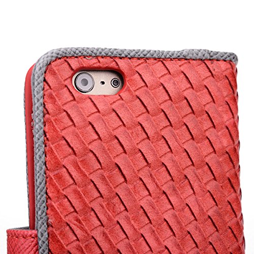 Kroo Embossed Woven Designed Flip Folio Wallet Case For Apple Iphone 6 Plus - Non-Retail Packaging - Red #TOP7