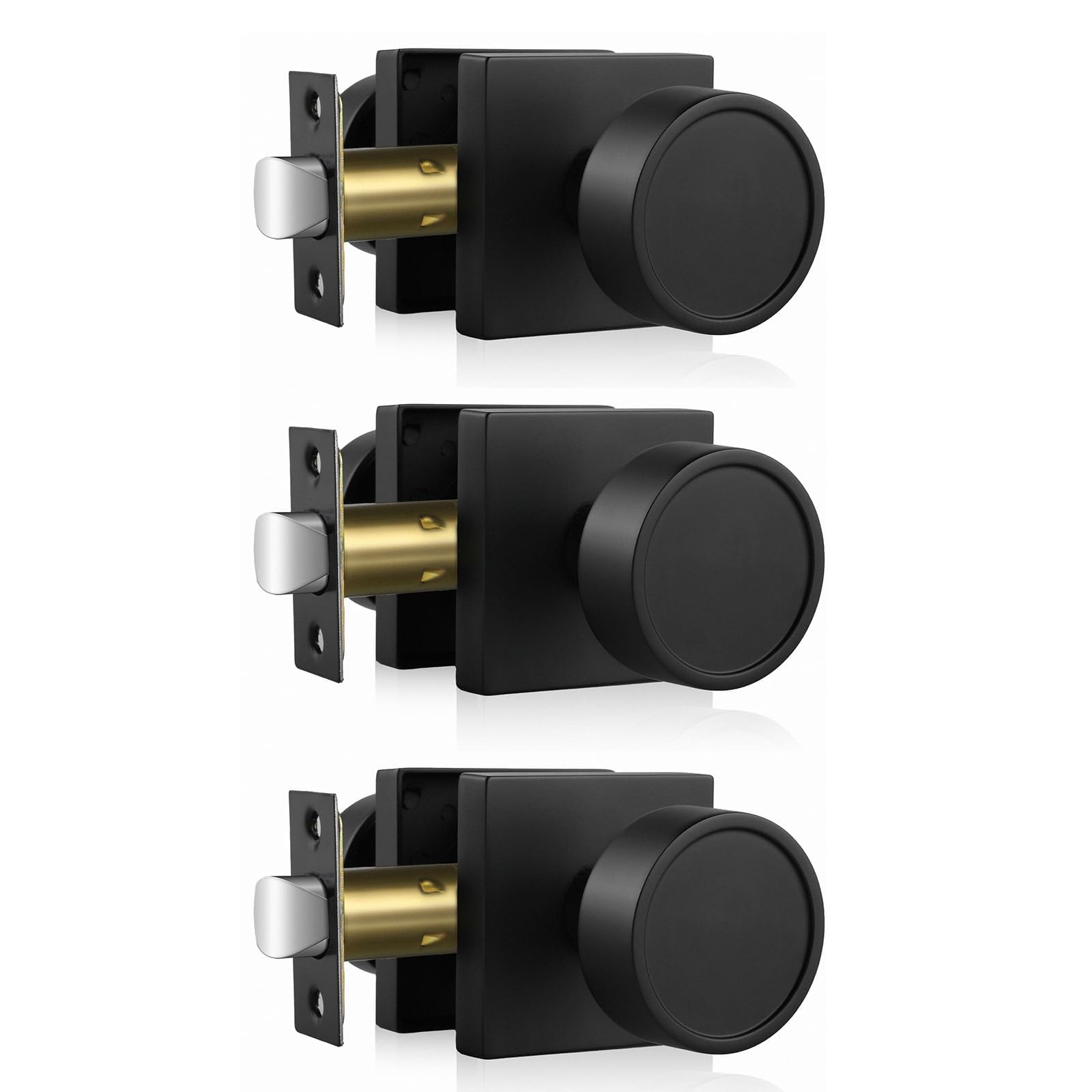 Haidms Black Passage Door Knobs Interior Heavy Duty Zinc-Alloy (3 Pack)