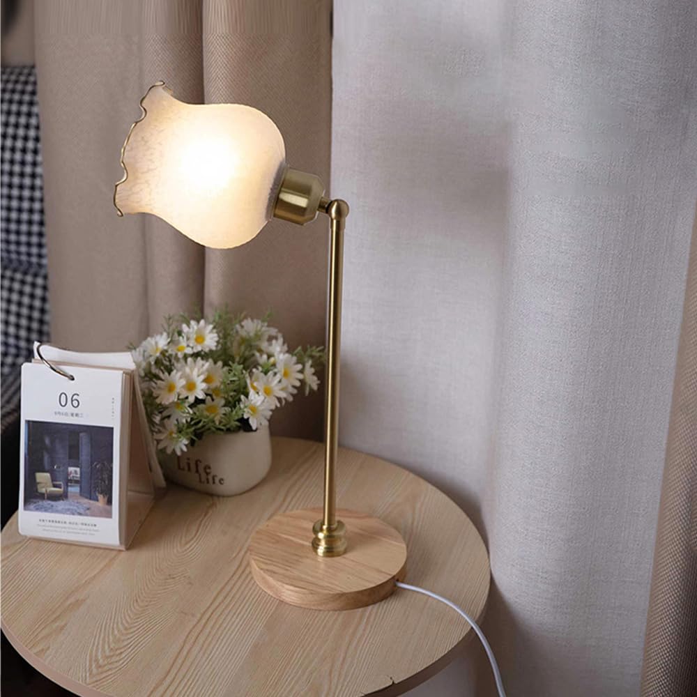 Lampada da scrivania per ufficio domestico, Lampada da tavolo ad angolo regolabile con luce di lettura per ufficio da comodino, Lampade da comodino E27 Design a forma di fiore Ornamenti per la