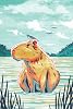 Graphic Pastel, Capybara 9x12 Wall Art Print, Home Decor