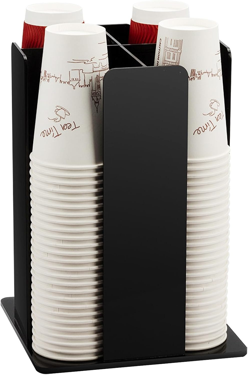 Tirifer Cup and Lid Holder, Coffee Cup Dispenser, Acrylic Cup Storage Organizer, Disposable Paper Cup Storage Holder with 4 Compartments for Countertop Coffee Station Bar Restaurant, Clear