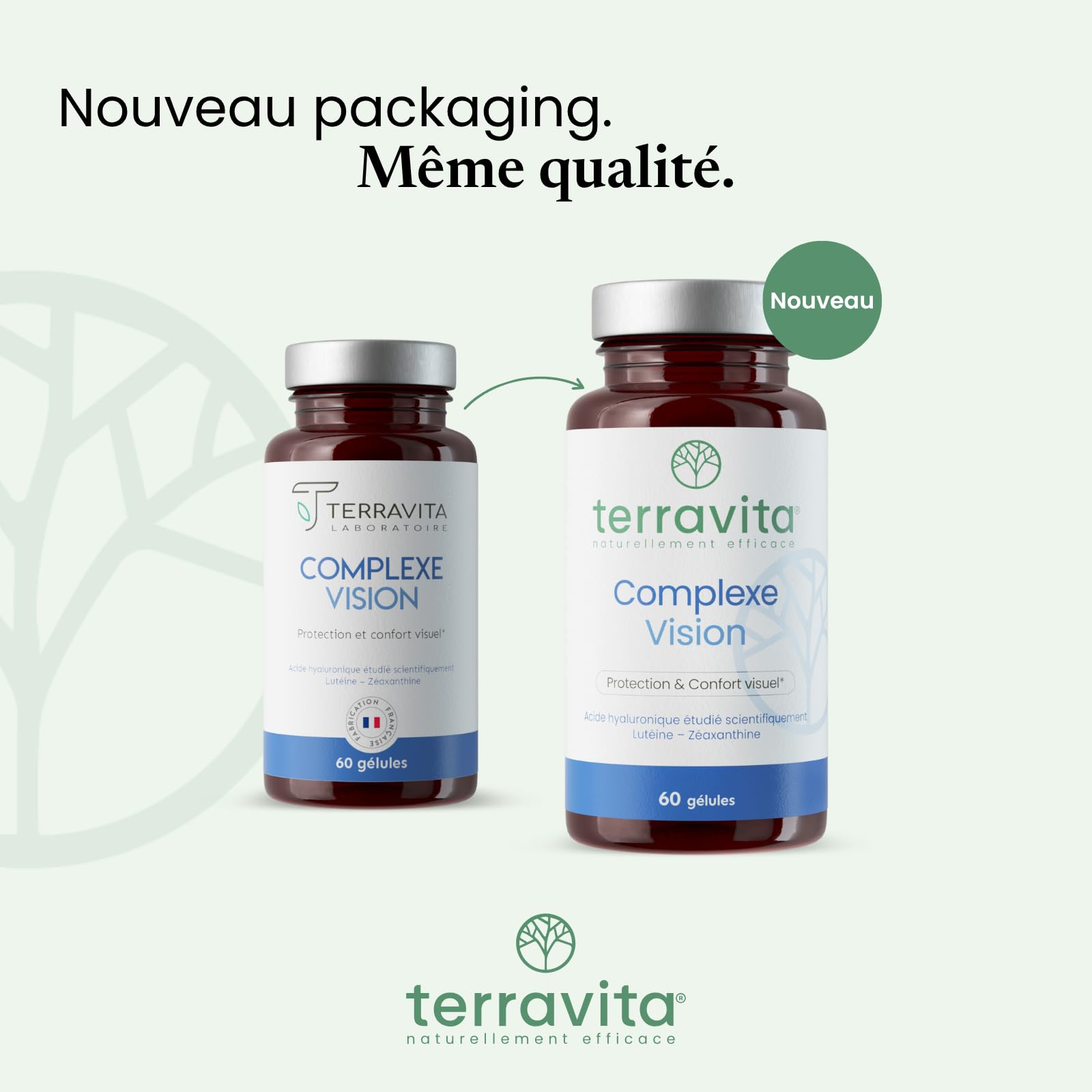 COMPLEXE VISION | Complément Alimentaire Yeux Secs et Fatigués | Acide Hyaluronique Breveté, Lutéine, Zéaxanthine, Myrtille, Vitamines et Zinc Bisglycinate | 60 Gélules | Made in France | Terravita
