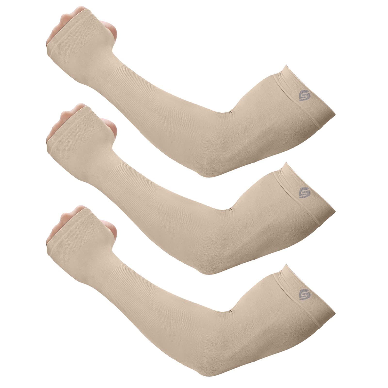 Shinymod Unisex 3 Pairs: Beige Uv Sun Protection Arm Sleeves For Men Women Gaming Cooling Compression Tattoo Cover Up Sleeve To Cover Arms For Cycling Golf Running