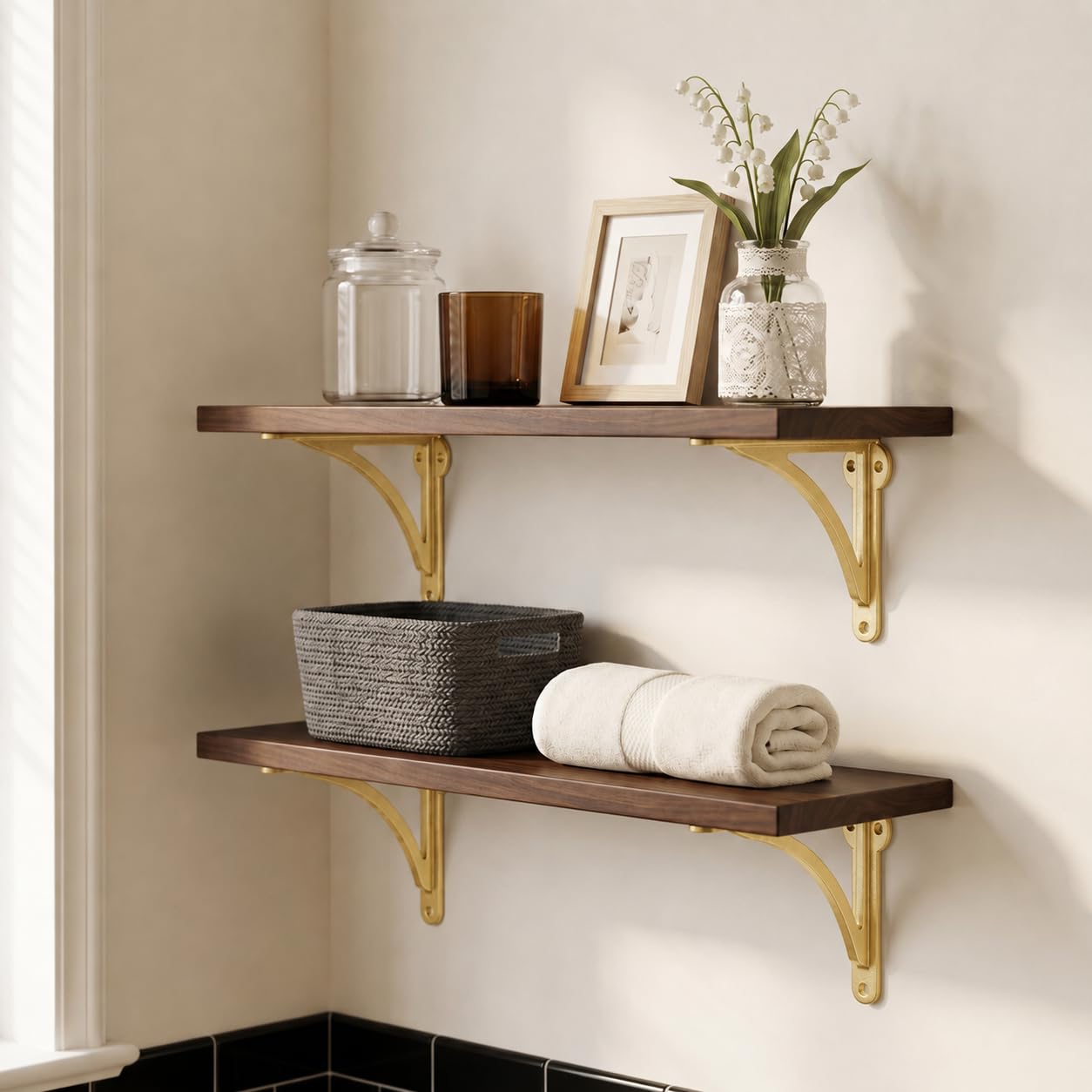 KHTUMEWARE-170326 Brushed Gold Shelf Brackets 6 in (152 mm) 2-Pack in Brushed Gold — KHTUMEWARE