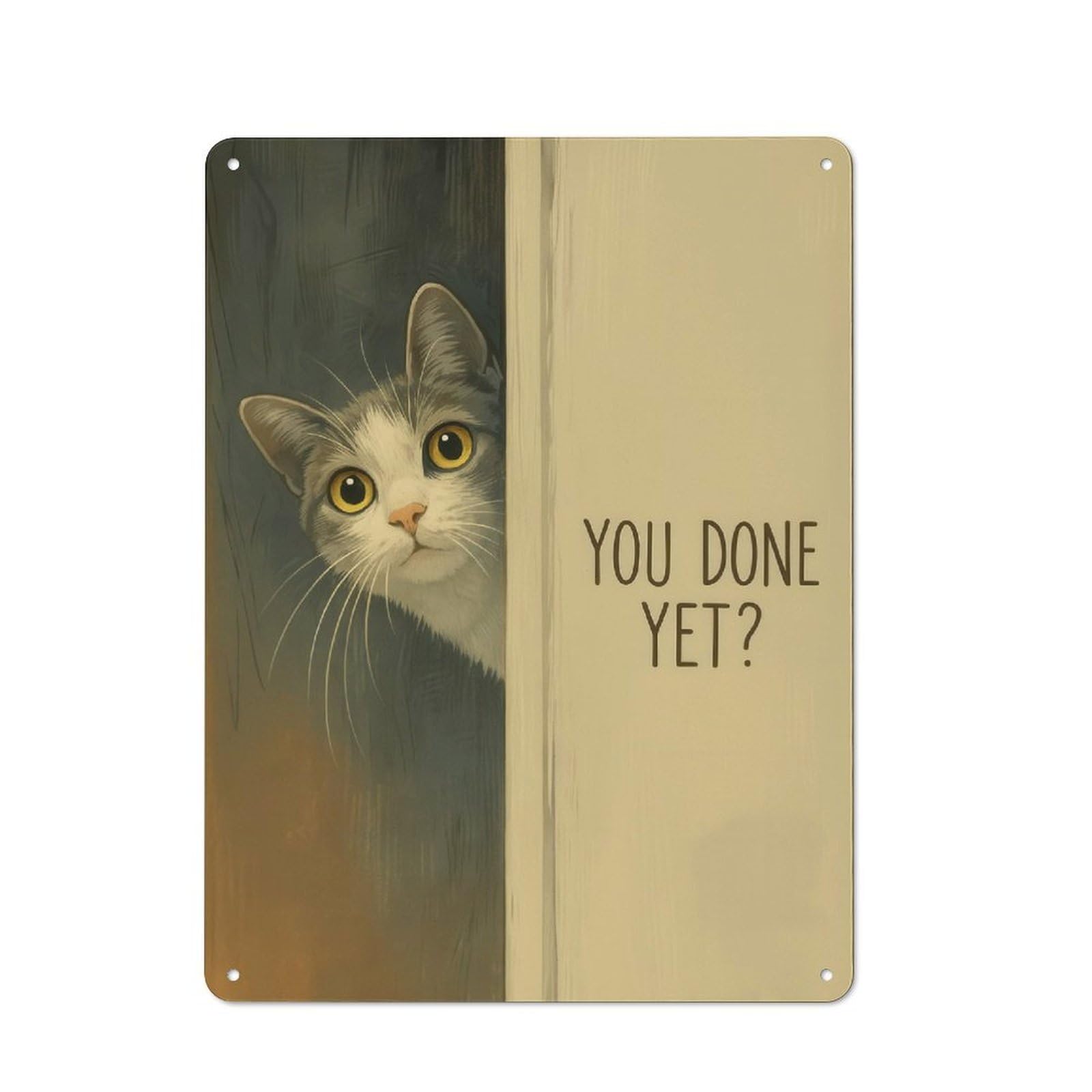 Junmoney Style-18 Curious Cat Peeking Bathroom Vintage Metal Plaque 40X30cm For Hobby Room Or Studio, Suited To Hobby Room Decor Fans