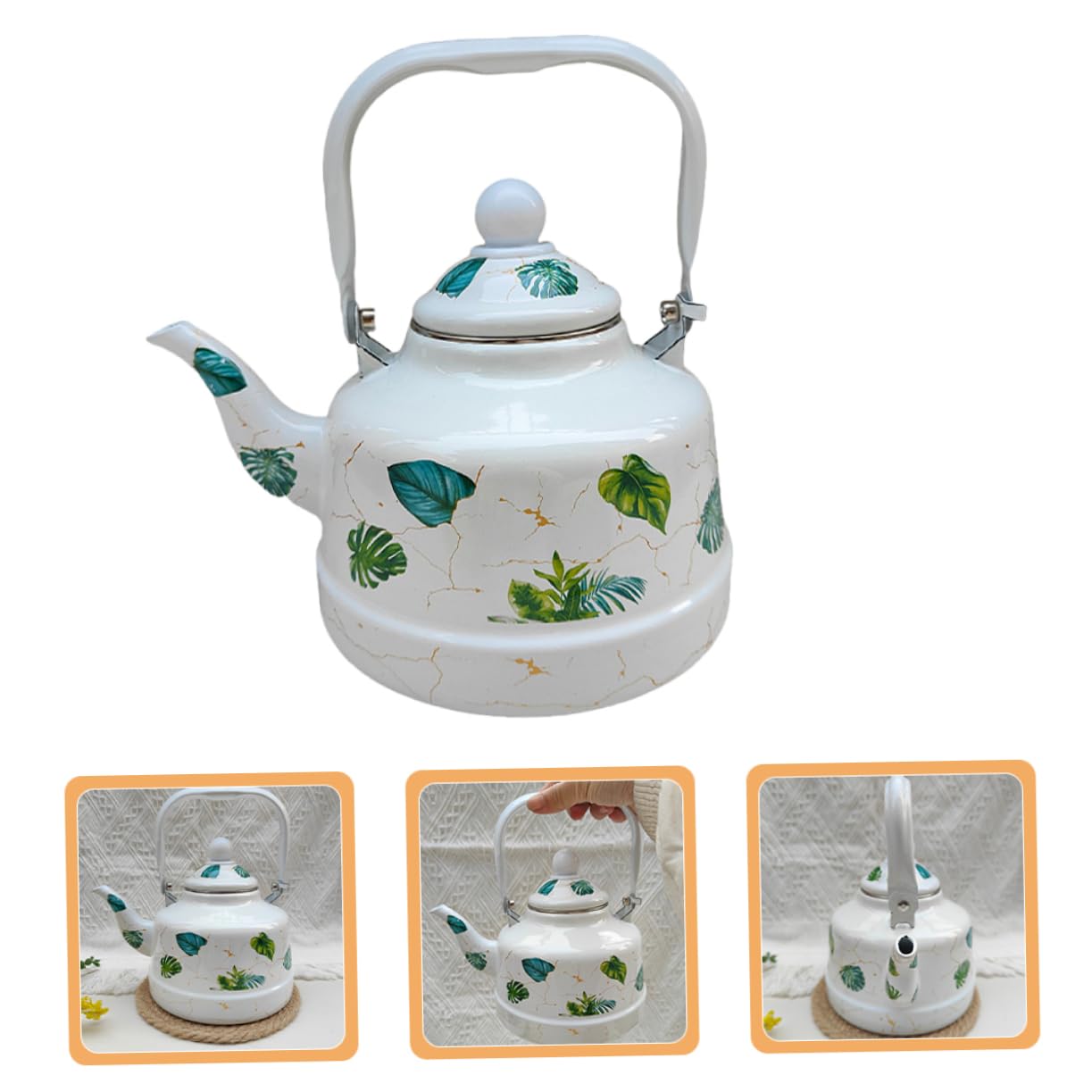 Teiera Smaltata Retrò Manico, Bollitore da Fornello 1, 1 | Tè Verde e Tisane, Uso in Sala da Tè e Dormitorio, Stile Delicato Motivo