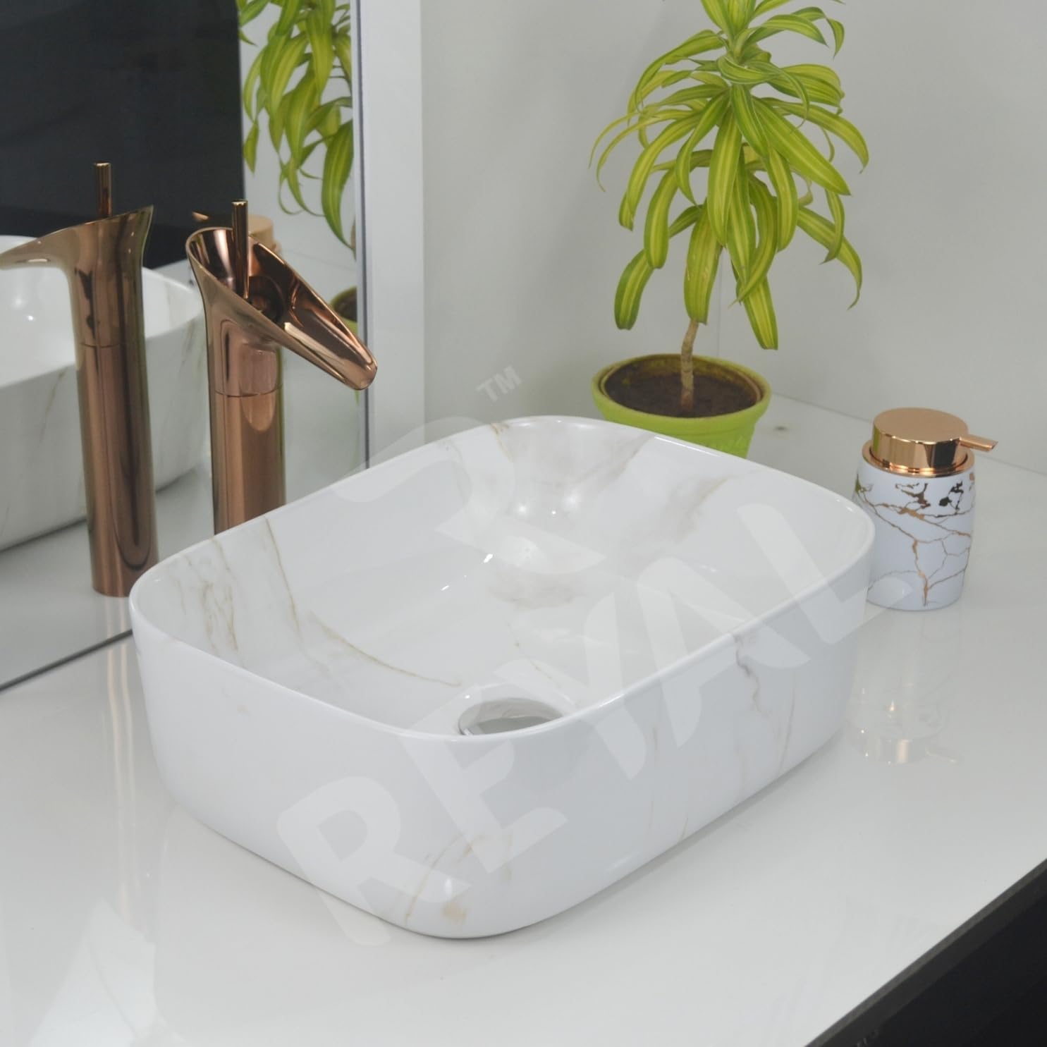 Reyal Premium Ceramic Square Table Top Wash basin (Size : 12" x 16" x 5") Countertop Vessel Sink | Bathroom Wash Basin over counter (White Cloud) (B0CTFPD6L8) Amazon Price History, Amazon Price Tracker