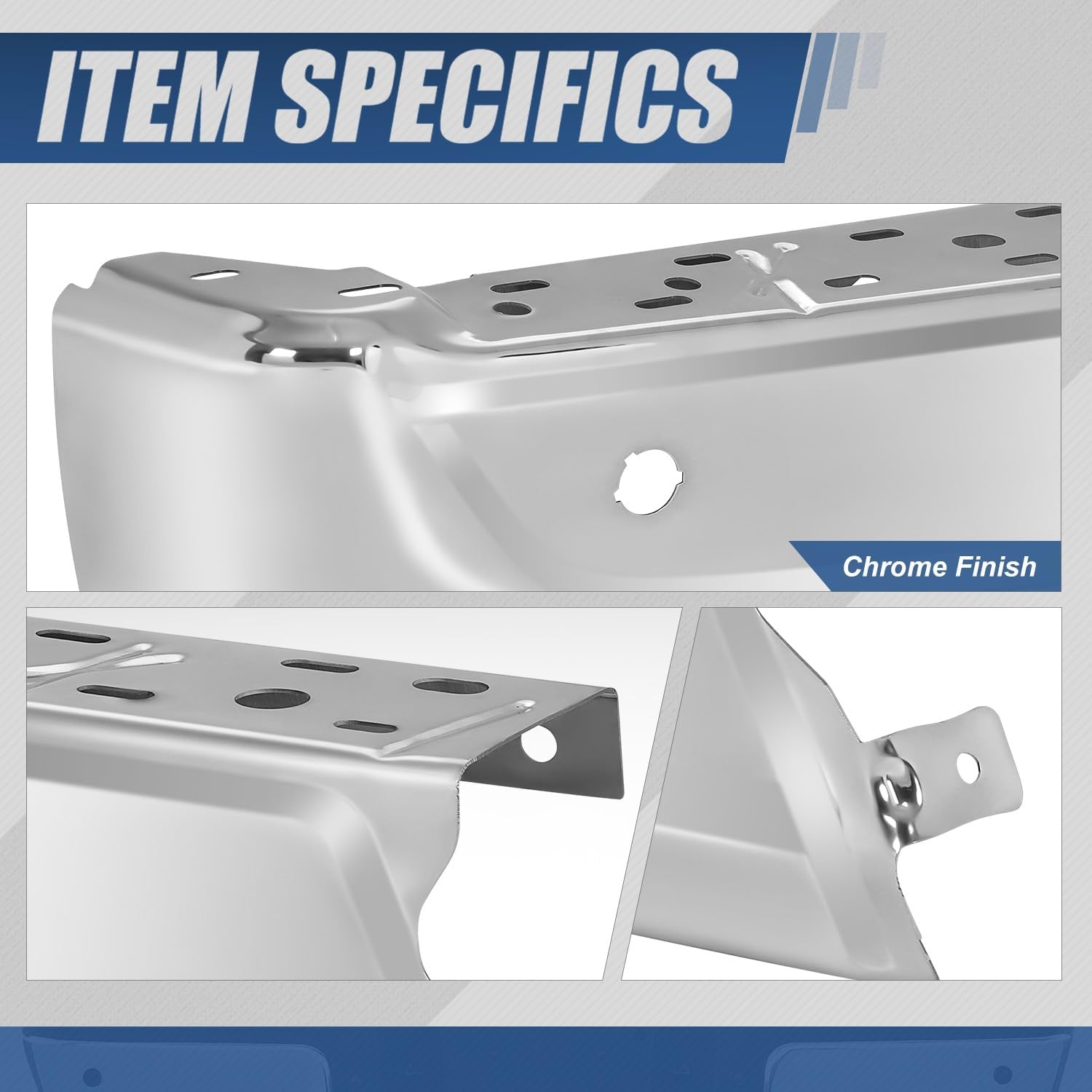 Auto Dynasty Rear Bumper End Cap Compatible with 2021 2022 2023 2024 Ford F-150, Driver Left Side Bumper End Replacement with Park Sensor Hole, FO1102400, Smooth Chrome Steel