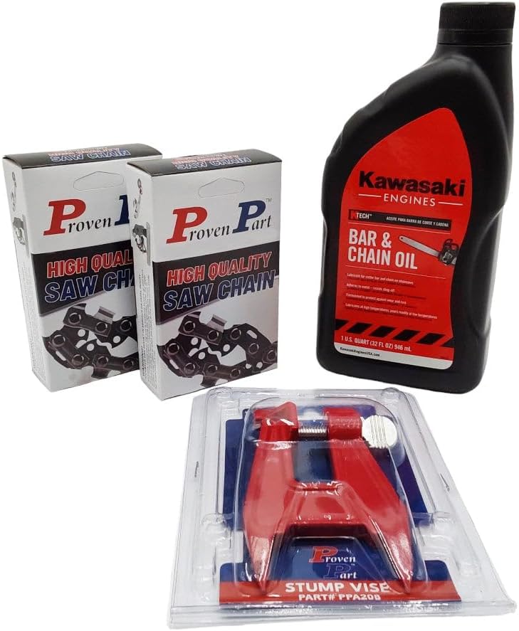 Proven Part 2-12" Full Chisel Chainsaw Chain Pitch 3/8LP .043G 44Dl,1 Quart Bar Chain Oil, Stump Vise