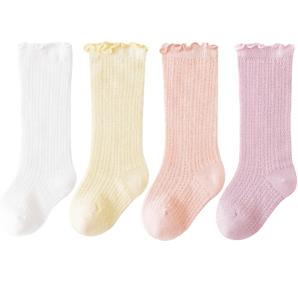 Baby-Socken für Mädchen, Baumwolle, hält warm, einfarbig, kniehohe Strümpfe für Säuglinge und Kleinkinder