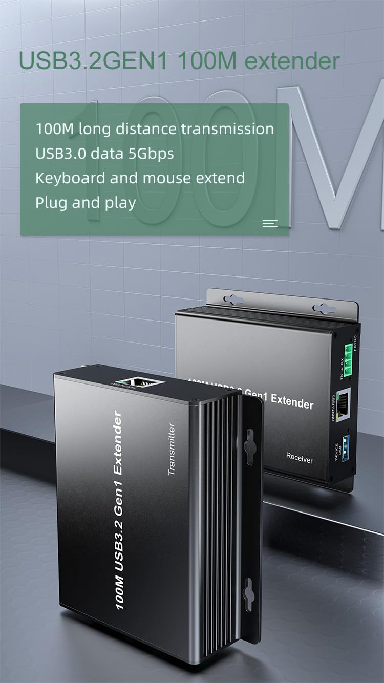 PremiumCord Extender USB 3.2 a 4 Porte su Cat5E/Cat6/Cat6A fino a 100 m, 5 Gbps, RJ45, Ethernet, Custodia In Metallo, Nero