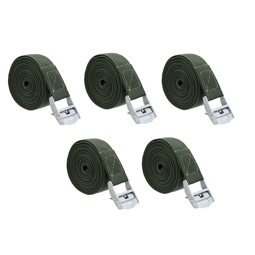 Fascette per cavi Heavy Duty 5pcs Cinghie di ancoraggio con fibbia Cinghie di ancoraggio regolabili Fibbia a camma Cinghie di ancoraggio per camion carico Rimorchio bagagli Fascette verde scuro