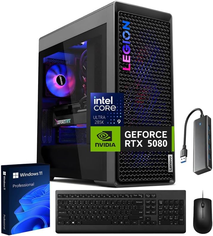 Lenovo Legion Tower 7i Gen 10 Gaming Desktop PC, RTX 5080 16GB GDDR7, Intel Core Ultra 9 285K, 64GB DDR5 5600MT/s, 2TB SSD, Legion Coldfront Cooling, Windows 11 Pro, KB & Mouse
