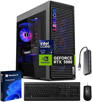 Lenovo Legion Tower 7i Gen 10 Gaming Desktop PC, RTX 5080 16GB GDDR7, Intel Core Ultra 9 285K, 64GB DDR5 5600MT/s, 2TB SSD, Legion Coldfront Cooling, Windows 11 Pro, KB & Mouse