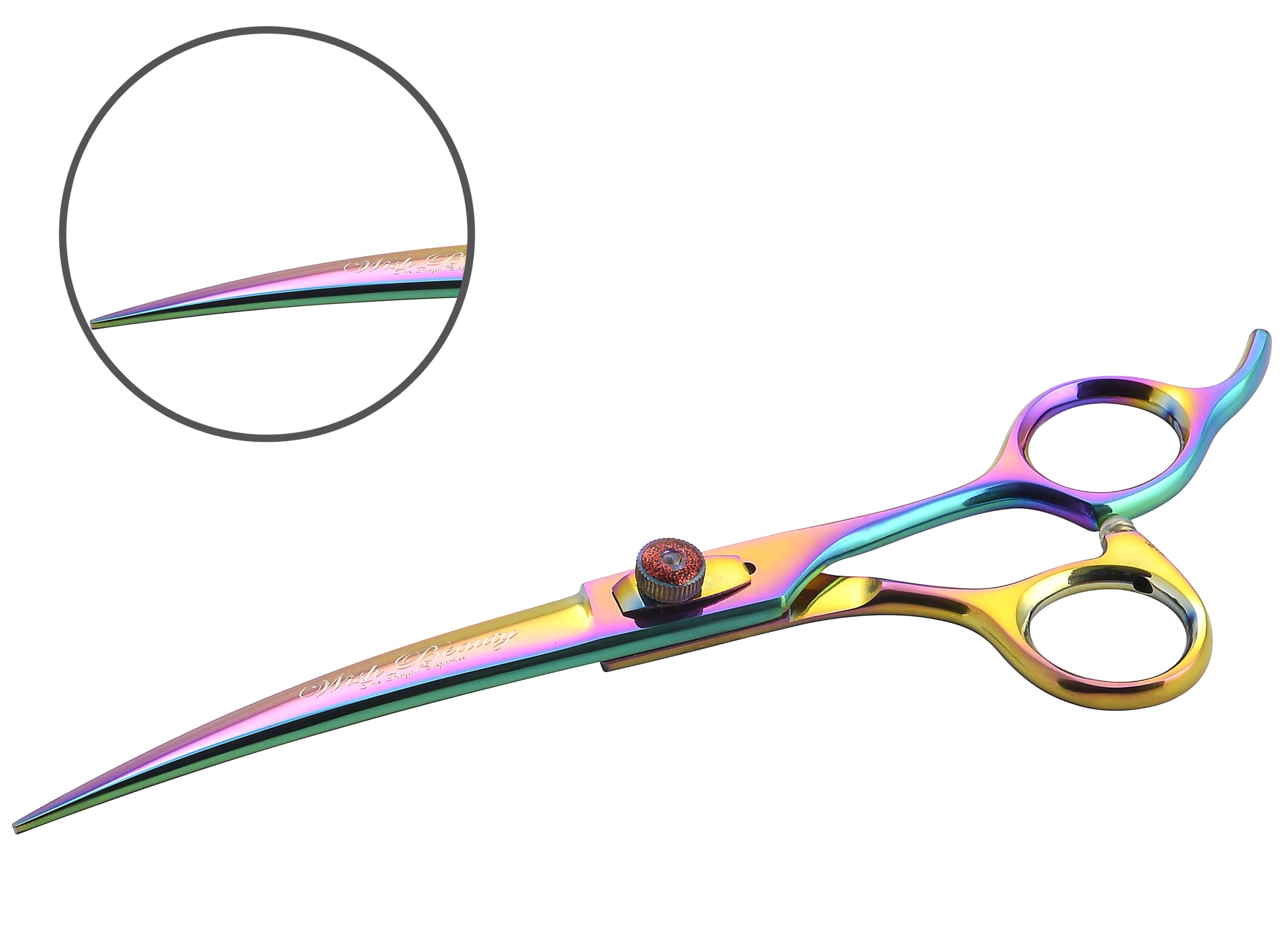 Wishbeauty 7.5-Inch Professional Pet Grooming Scissors - 440C Japanese Steel Shears (Rainbow, Curved) - Image 3