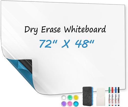 MaxGear Pizarra blanca grande de 72 x 48 pulgadas con parte trasera autoadhesiva, pizarra grande de borrado en seco para pared, papel tapiz adhesivo