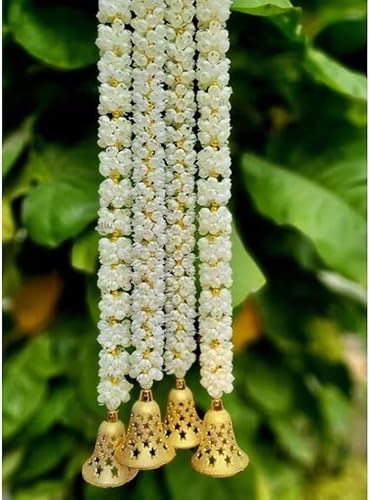 Miniatura 7 de Mogra Bell - Guirnalda de cuerda esponjosa, exquisita guirnalda artificial para festivales, Navidad, oro blanco, paquete de 8