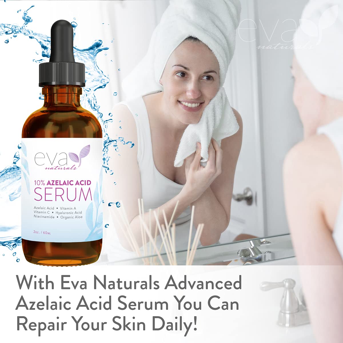 Eva Naturals Azelaic Acid 10% Facial Serum, 2 oz., Skin Brightening Hyaluronic Acid and Niacinamide with Redness Relief and Acne Blemish Control, Fade and Repair Dark Spots : Beauty & Personal Care