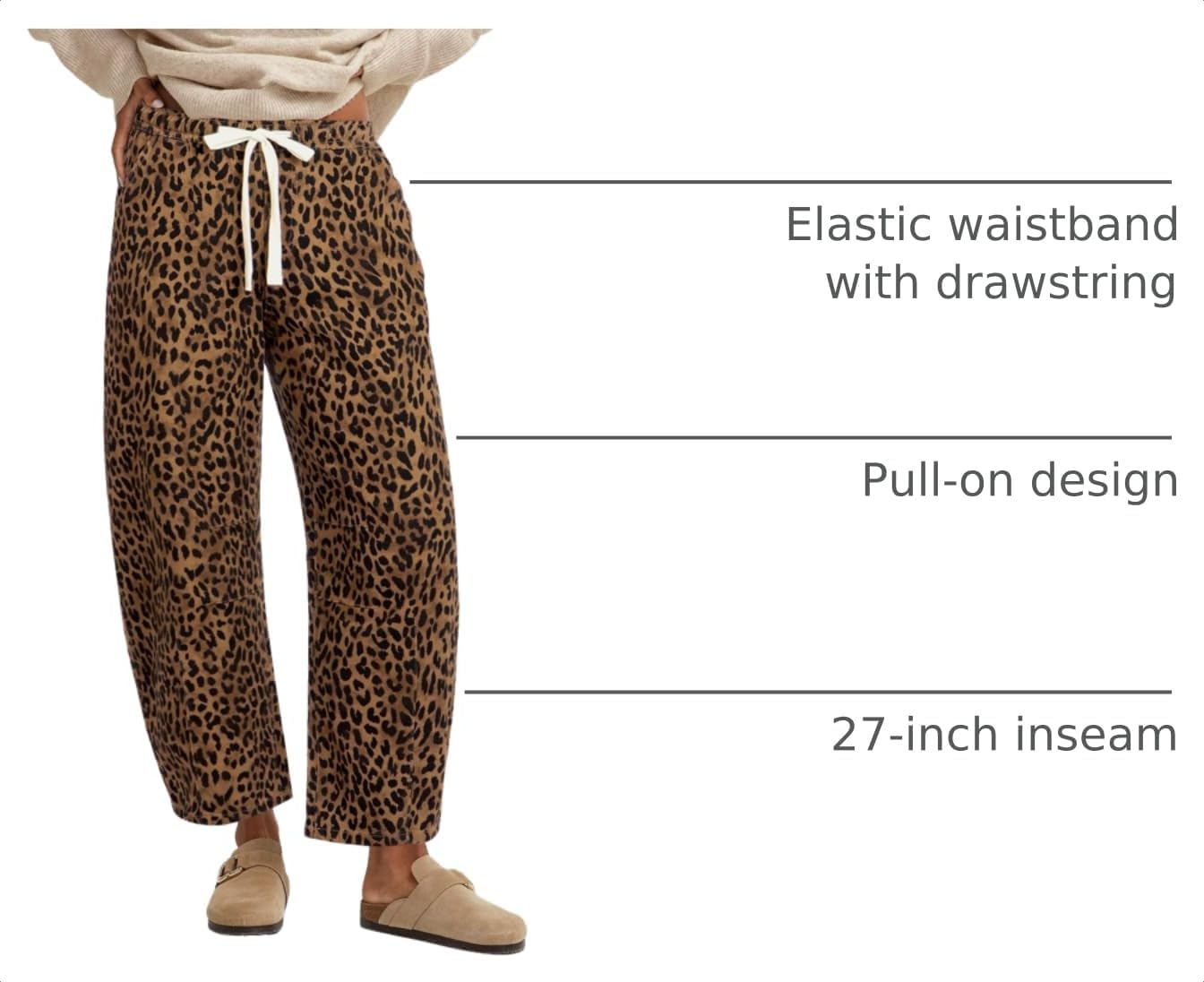 GRAPENT Barrel Jeans for Women Trendy High Waisted Pull On Wide Leg Cropped Leopard Cheetah Print Stretchy Denim Pants