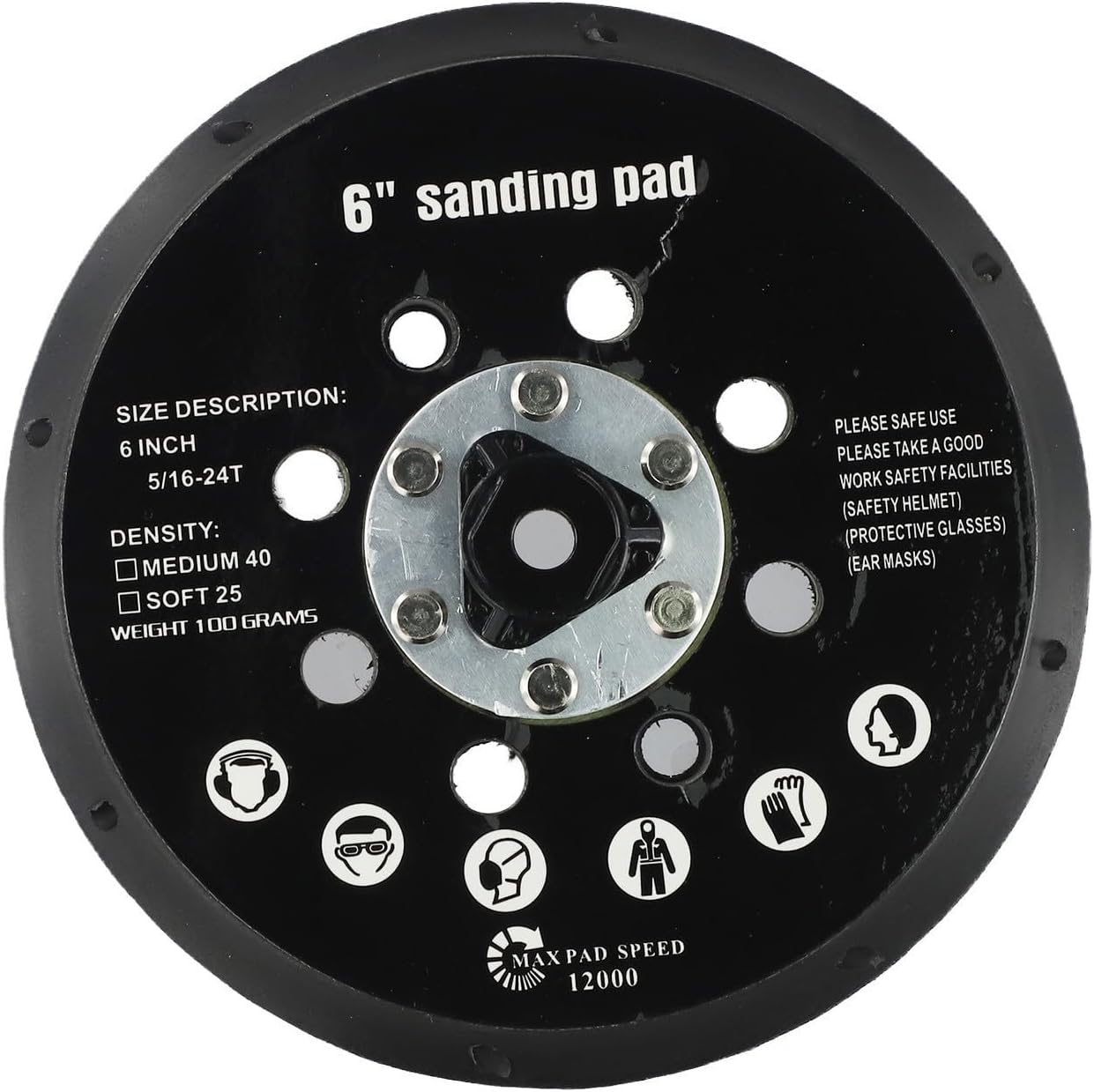 6 Inch Sanding Backing Pad with 17 Holes, 5/16-24 Thread Orbital Sander, 150mm Disc Grinding and Polishing, 1 Pack